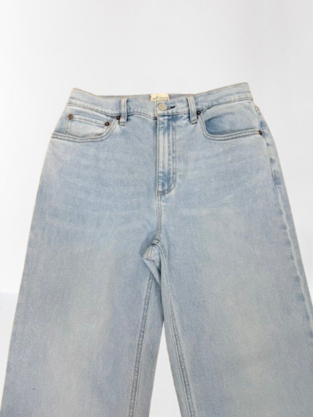 Alice+Olivia High Rise Bootcut Jeans Raw Hem Size 28 x 31" Light Blue - Picture 4 of 10